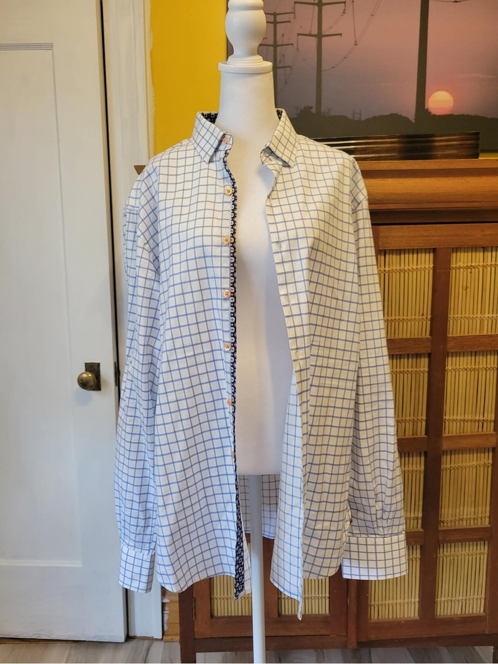 Hammer Made Classic White & Blue Plaid Button-Down Dress Shirt